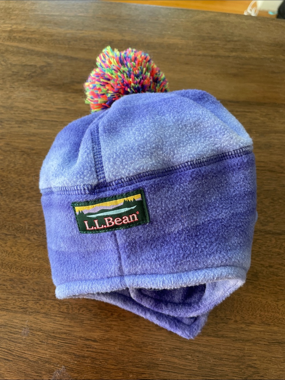 L.L. Bean Toddler Purple Fleece Hat with Multicolor Pom